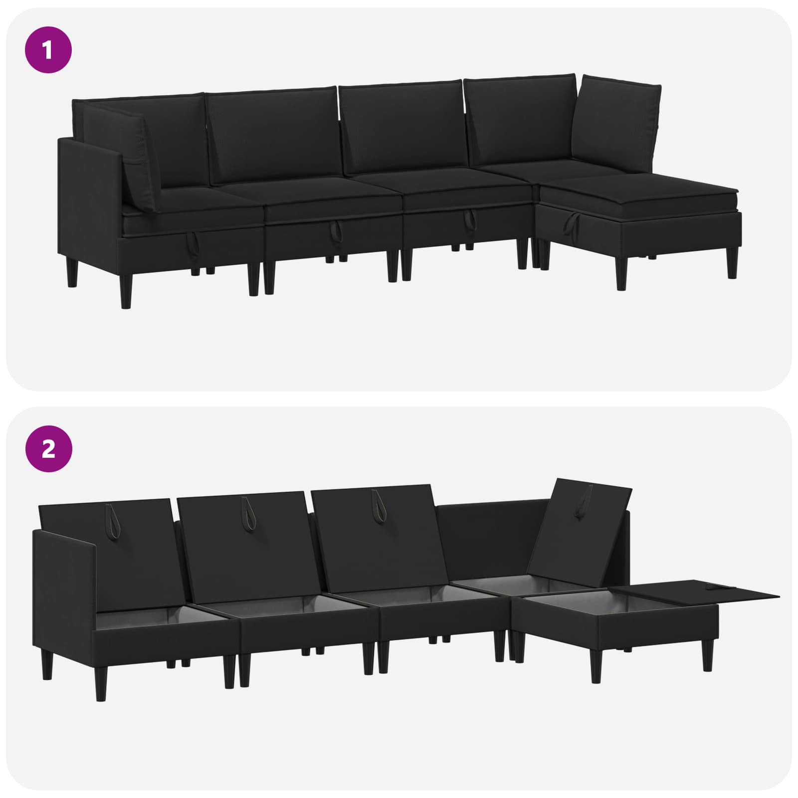 Wohnzimmergarnitur 5 pcs Schwarz Stoff