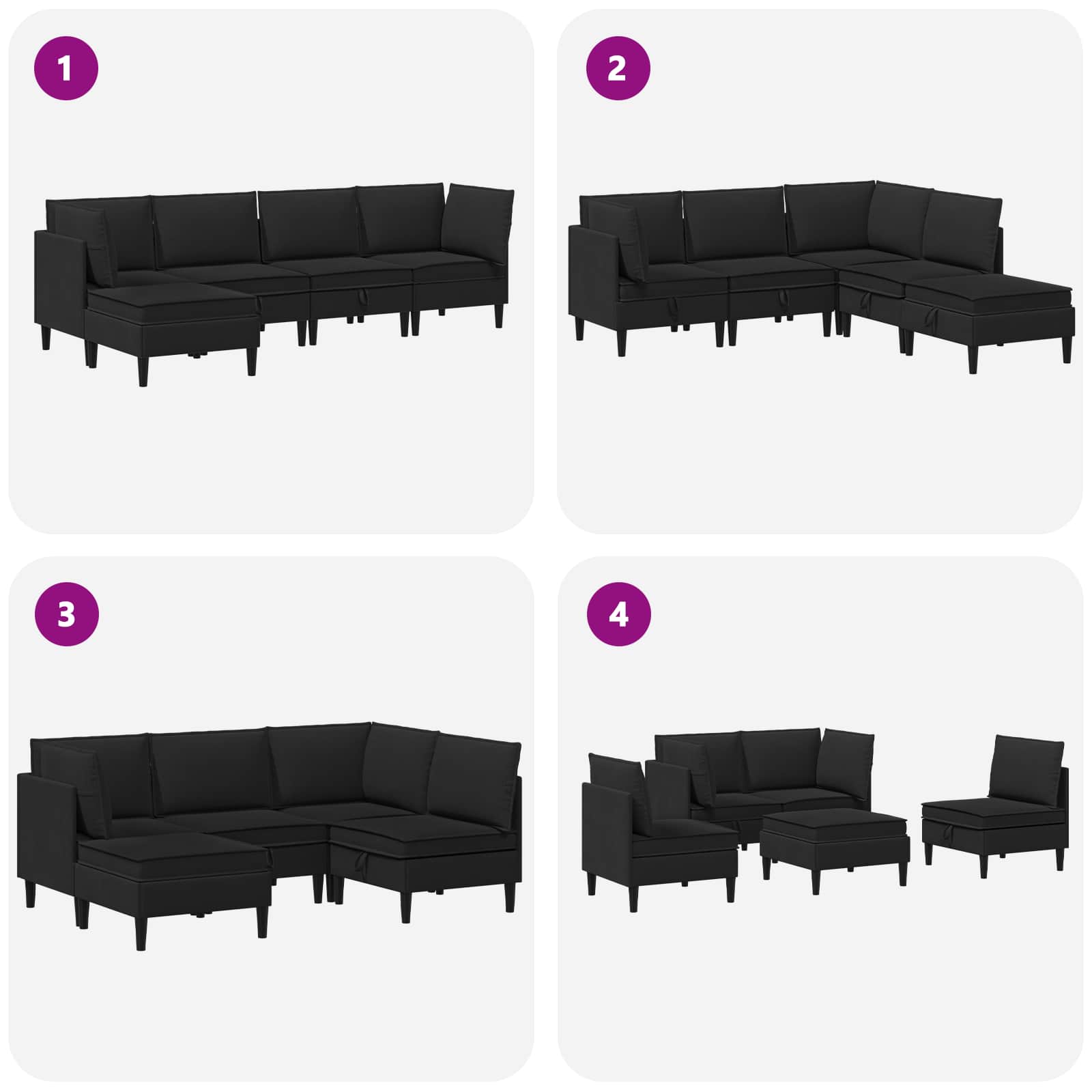 Wohnzimmergarnitur 5 pcs Schwarz Stoff