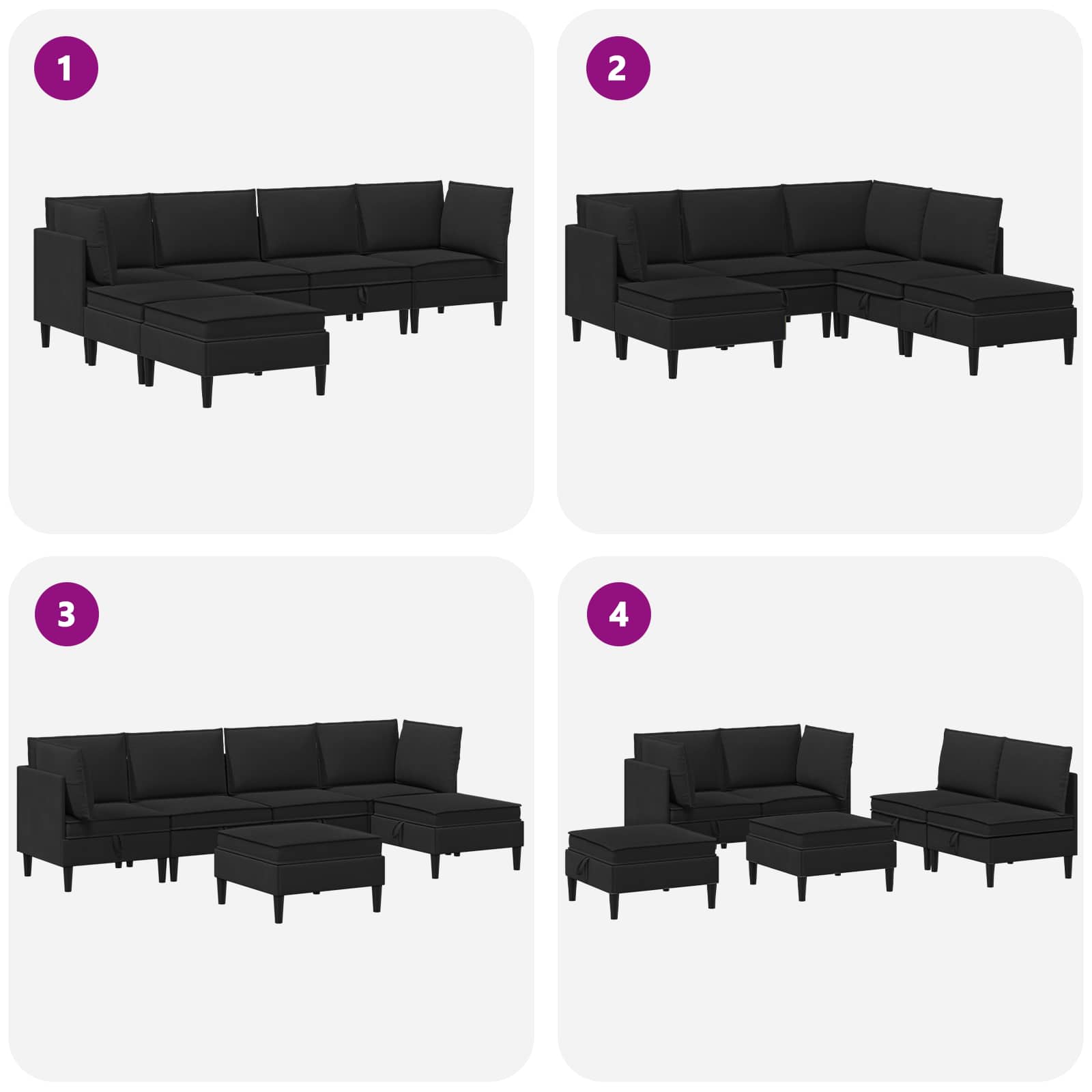 Wohnzimmergarnitur 6 pcs Schwarz Stoff