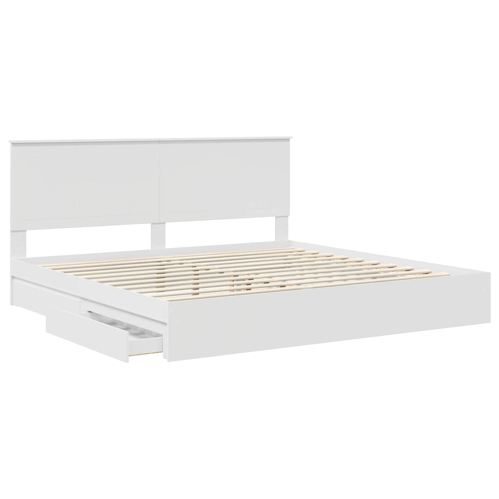 Aufbewahrungsbett mit Kopfteil Weiß 200 x 200 cm Holzwerkstoff