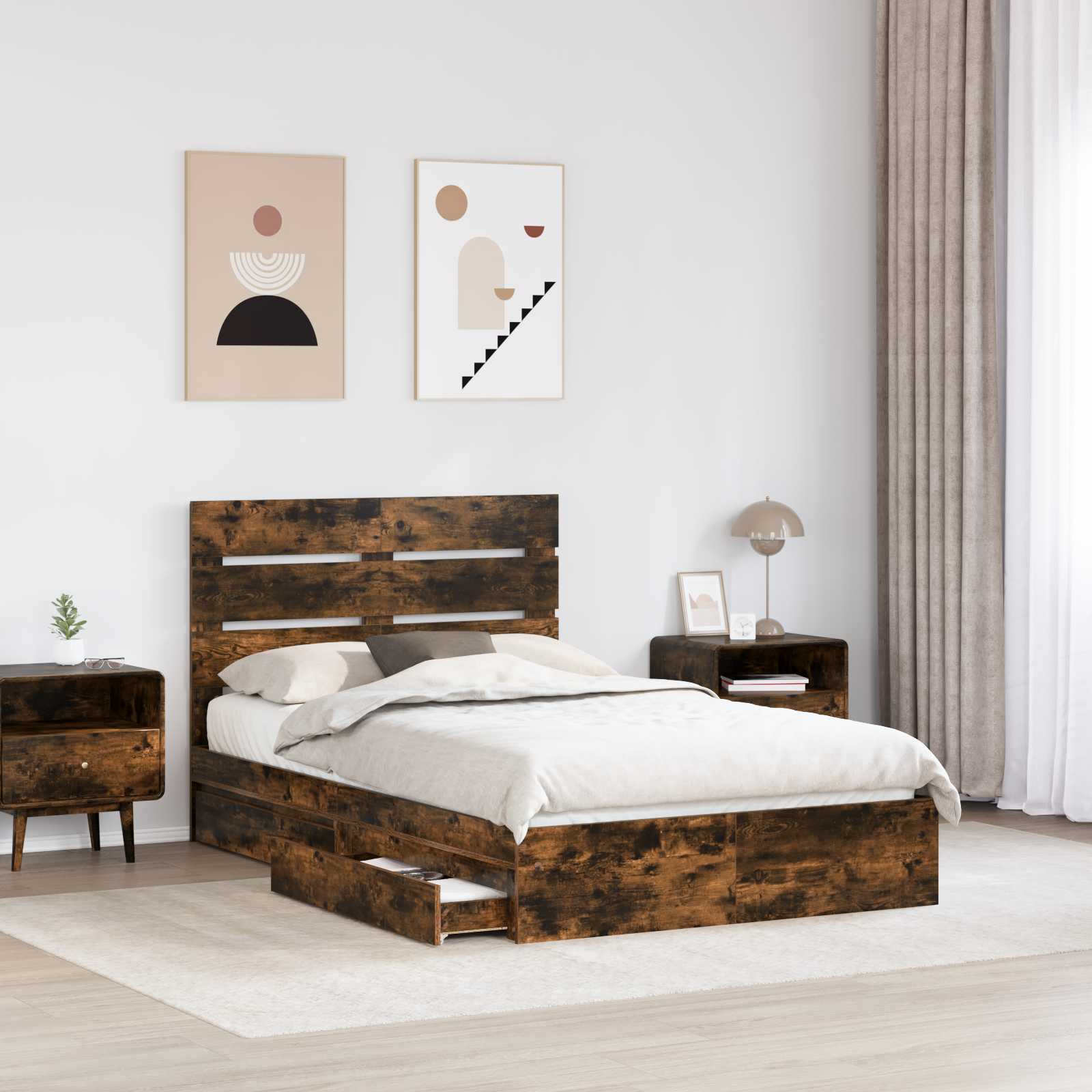 Aufbewahrungsbett Geräucherte Eiche 120 x 200 cm Holzwerkstoff
