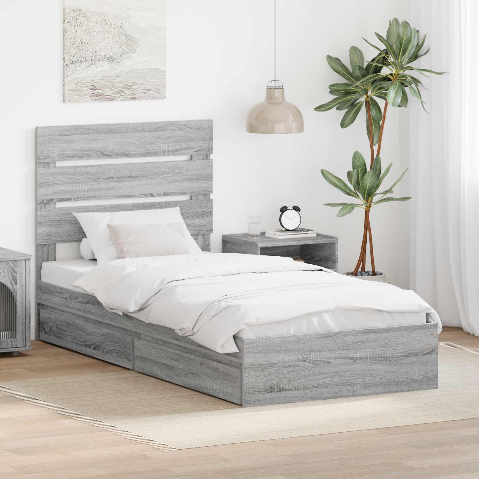 Aufbewahrungsbett Graues Sonoma 90 x 200 cm Holzwerkstoff