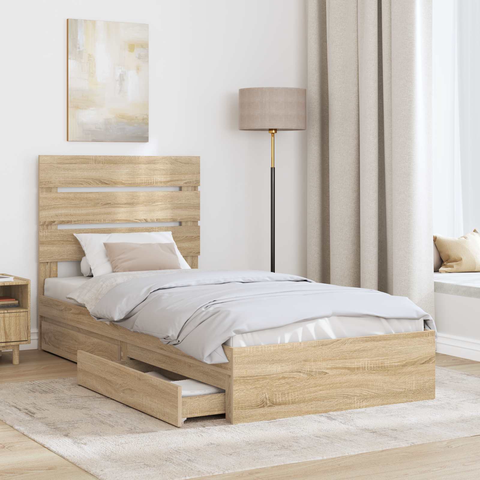 Aufbewahrungsbett Sonoma-Eiche 90 x 190 cm Holzwerkstoff