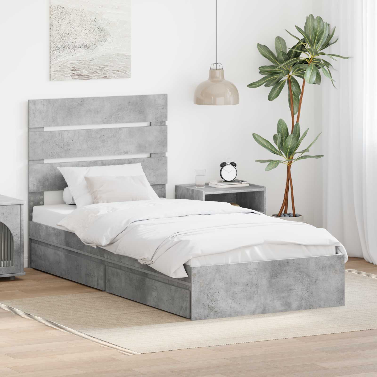 Aufbewahrungsbett Beton Grau 90 x 190 cm Holzwerkstoff