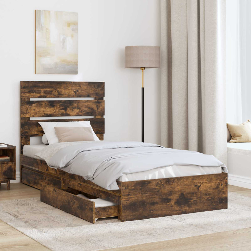 Aufbewahrungsbett Geräucherte Eiche 90 x 190 cm Holzwerkstoff