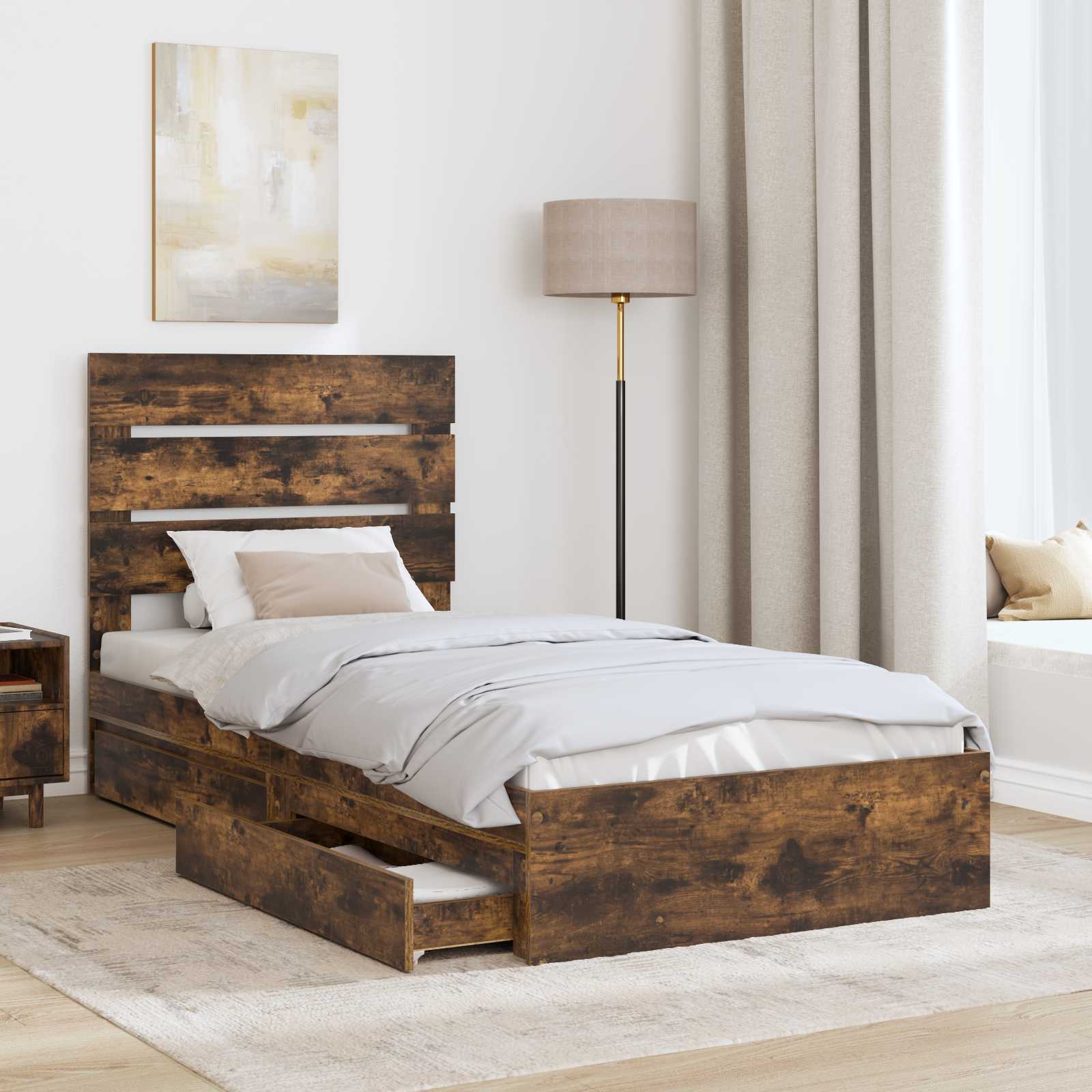 Aufbewahrungsbett Geräucherte Eiche 90 x 190 cm Holzwerkstoff