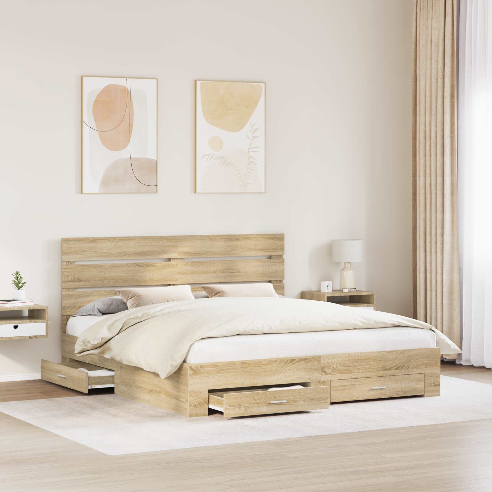 Bettrahmen mit Kopfteil Sonoma-Eiche 200 x 200 cm Holzwerkstoff