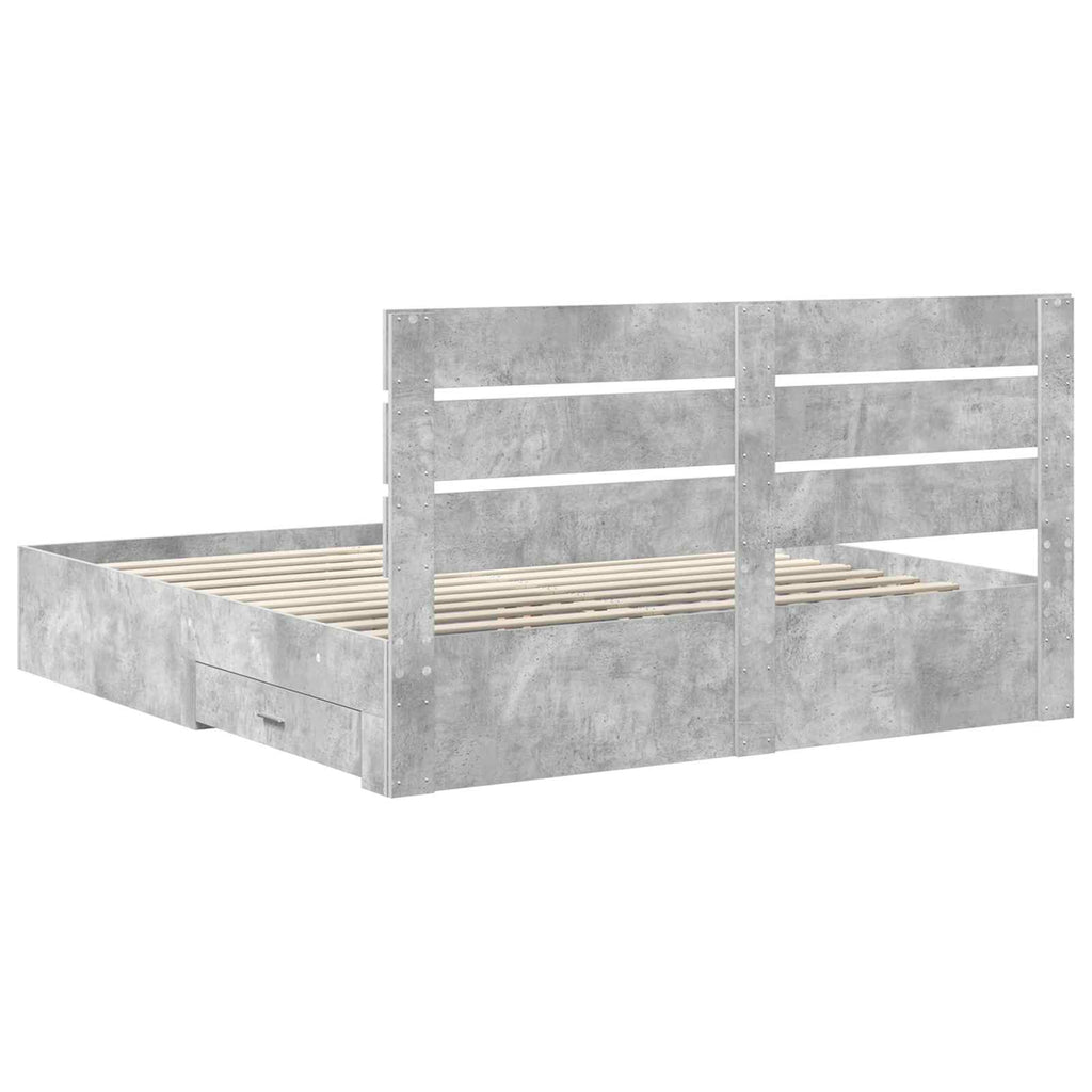 Bettrahmen mit Schubladen Beton Grau 200 x 200 cm Holzwerkstoff