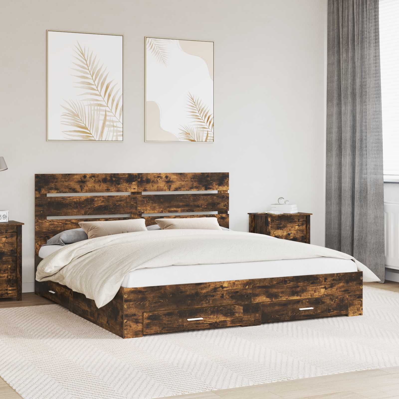 Bettrahmen Geräucherte Eiche 200 x 200 cm Holzwerkstoff