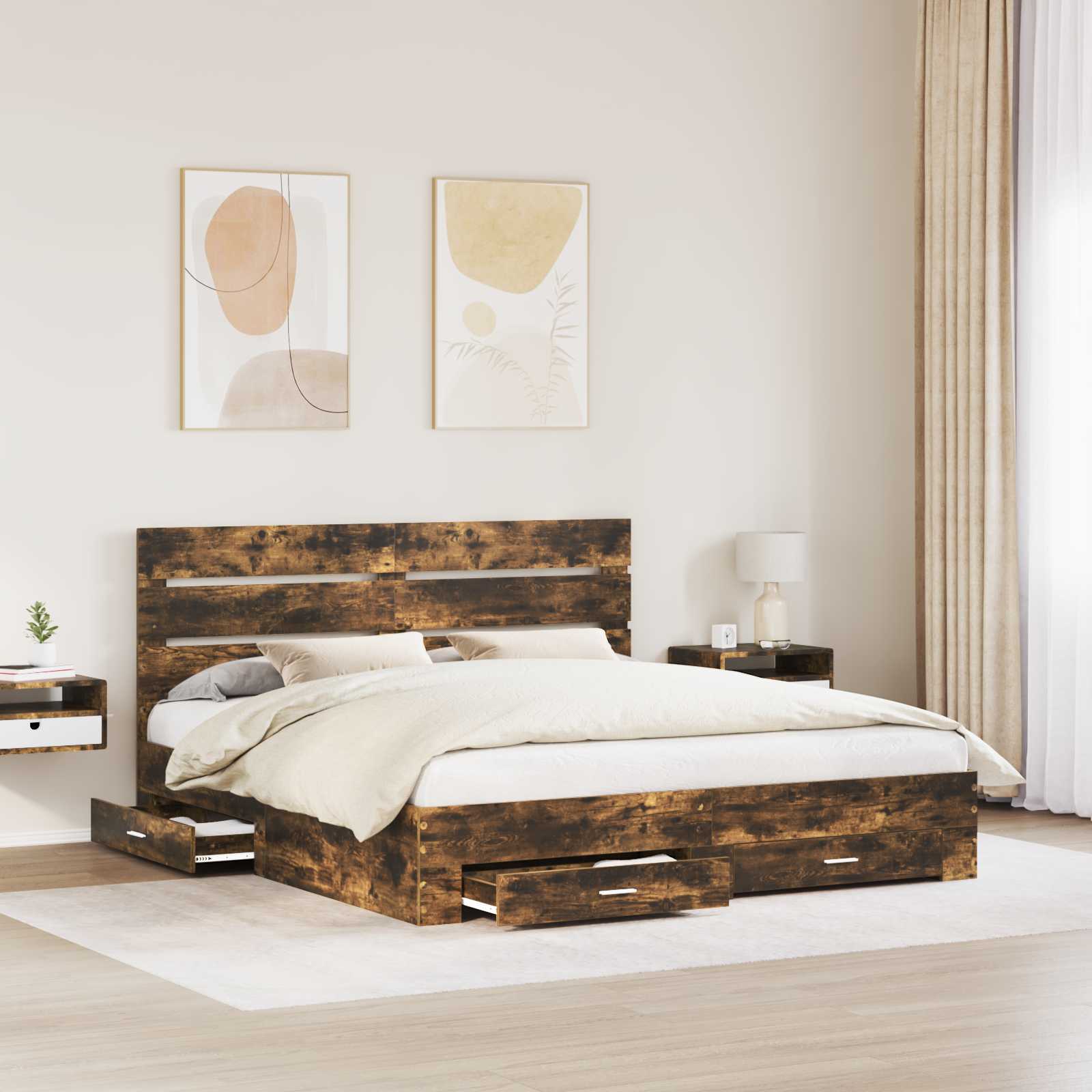 Bettrahmen Geräucherte Eiche 200 x 200 cm Holzwerkstoff