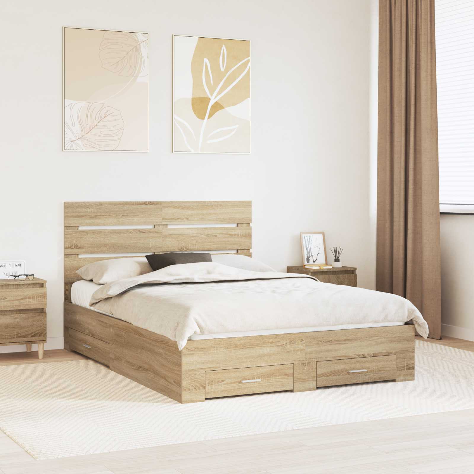 Bettrahmen mit Kopfteil Sonoma-Eiche 140 x 190 cm Holzwerkstoff