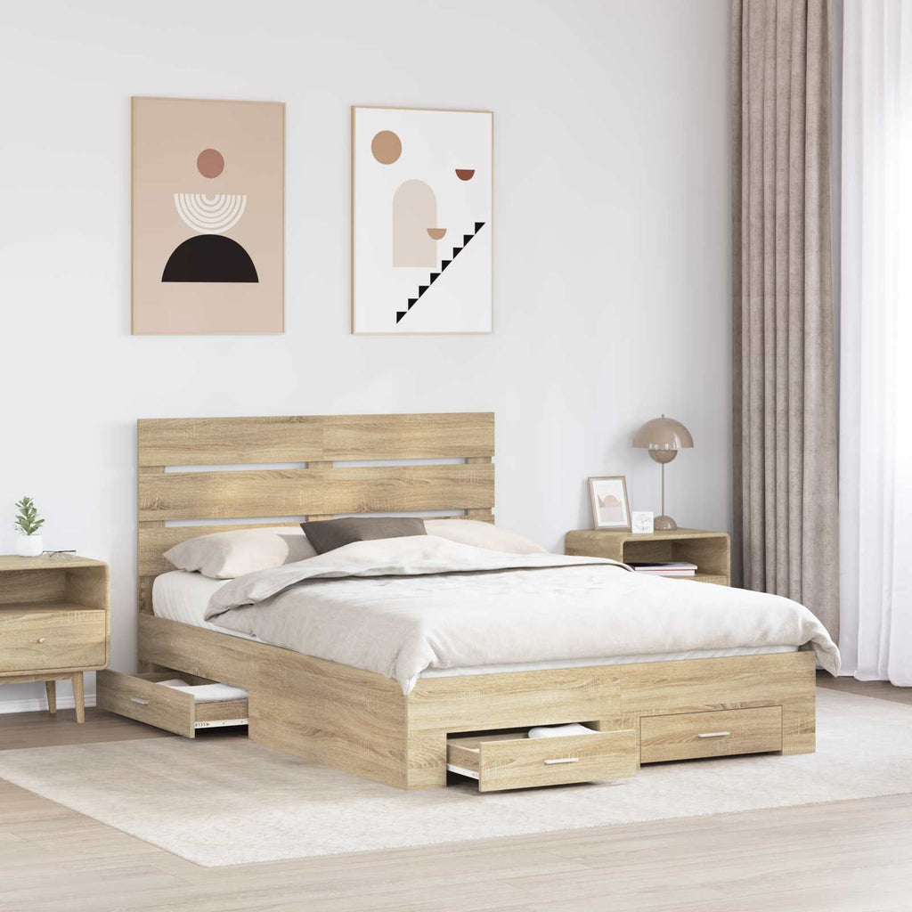 Bettrahmen mit Kopfteil Sonoma-Eiche 140 x 190 cm Holzwerkstoff