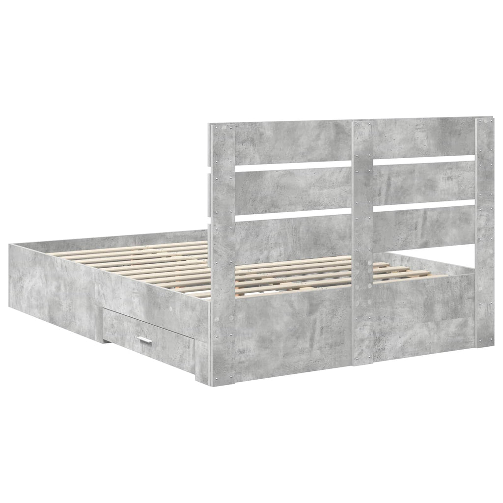 Bettrahmen mit Schubladen Beton Grau 140 x 190 cm Holzwerkstoff