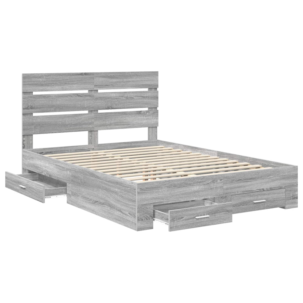 Bettrahmen Graues Sonoma 140 x 190 cm Holzwerkstoff
