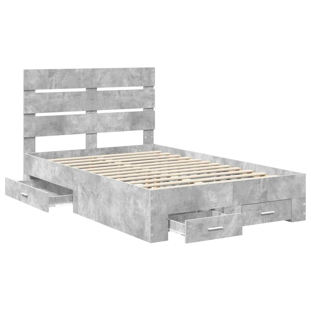 Bettrahmen mit Schubladen Beton Grau 135 x 190 cm Holzwerkstoff