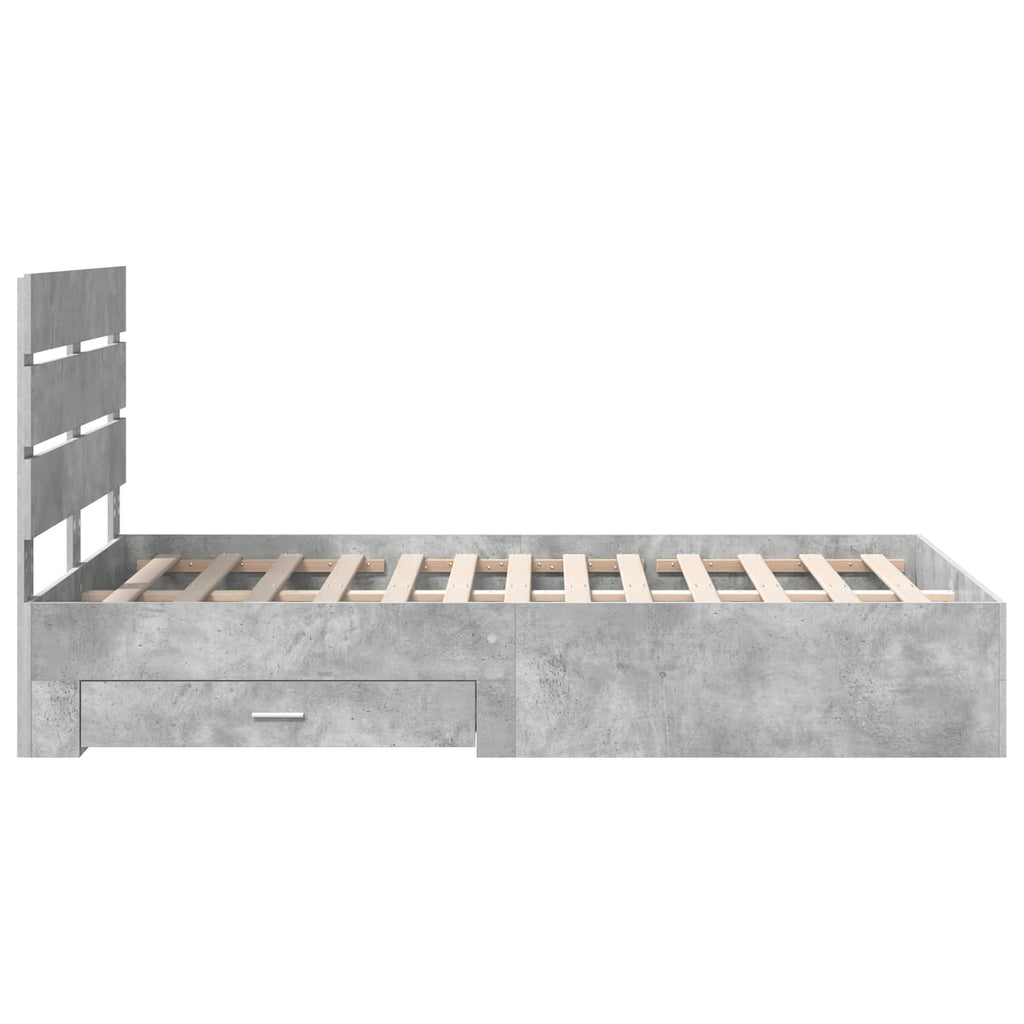 Bettrahmen mit Schubladen Beton Grau 135 x 190 cm Holzwerkstoff