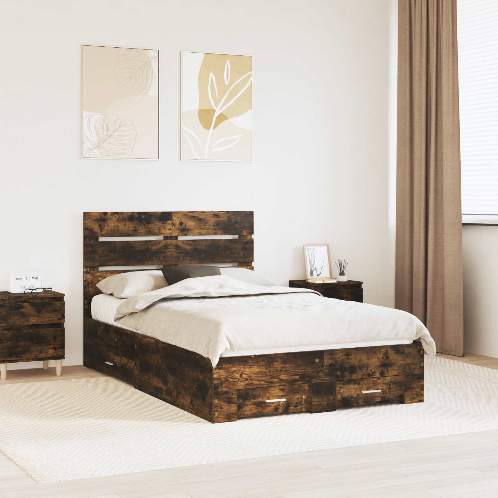 Bettrahmen Geräucherte Eiche 135 x 190 cm Holzwerkstoff