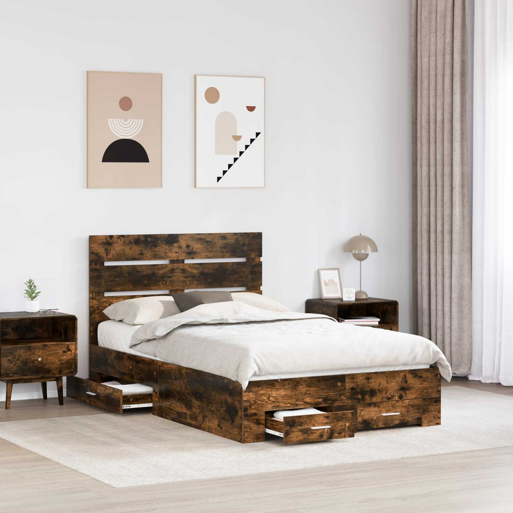 Bettrahmen Geräucherte Eiche 135 x 190 cm Holzwerkstoff