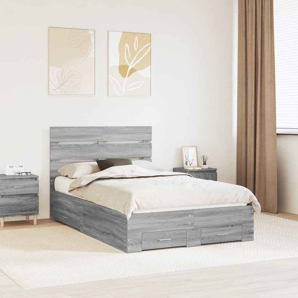 Bettrahmen Graues Sonoma 135 x 190 cm Holzwerkstoff