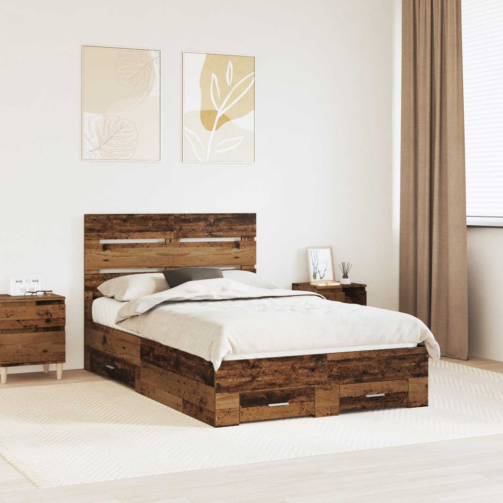 Bettrahmen mit Schubladen Altholz 135 x 190 cm Holzwerkstoff