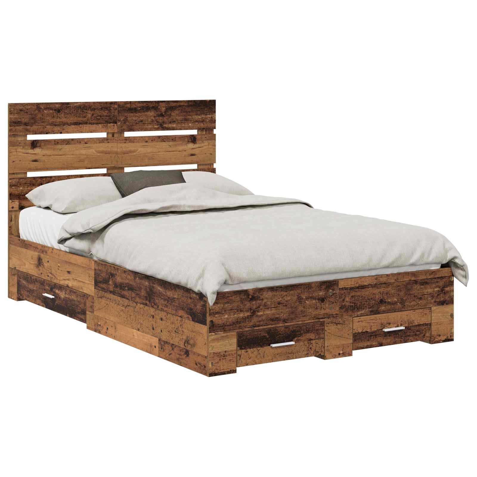 Bettrahmen mit Schubladen Altholz 135 x 190 cm Holzwerkstoff