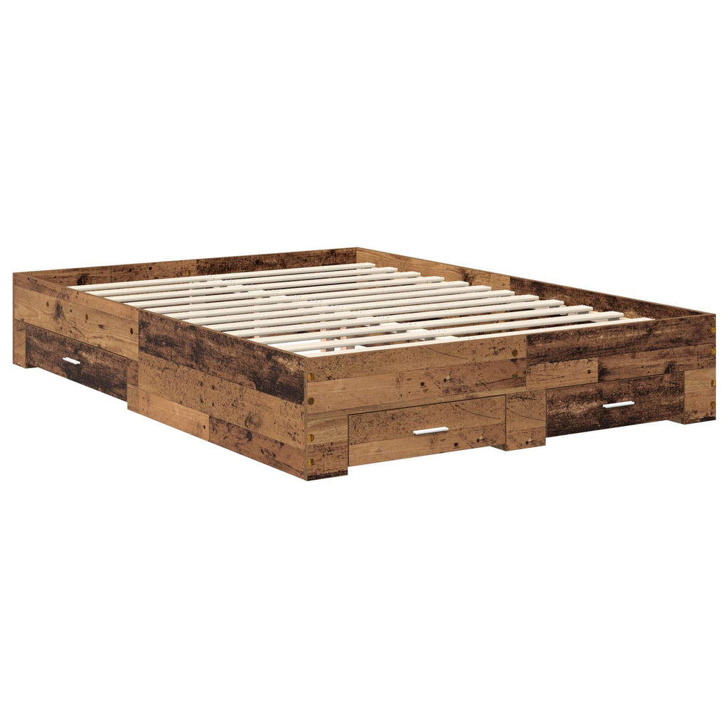 Bettrahmen mit Schubladen Altholz 135 x 190 cm Holzwerkstoff