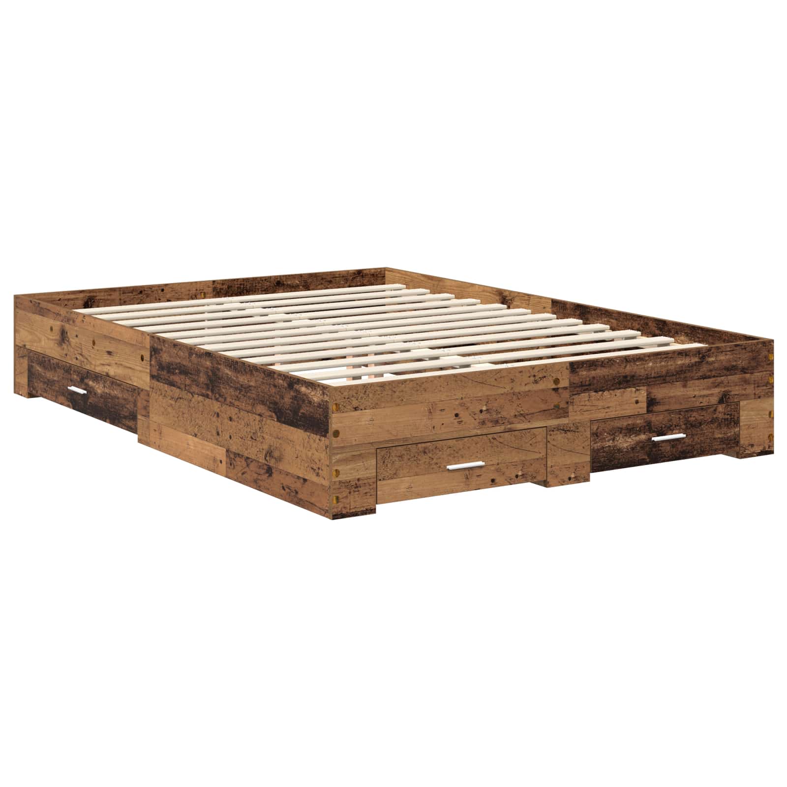 Bettrahmen mit Schubladen Altholz 135 x 190 cm Holzwerkstoff