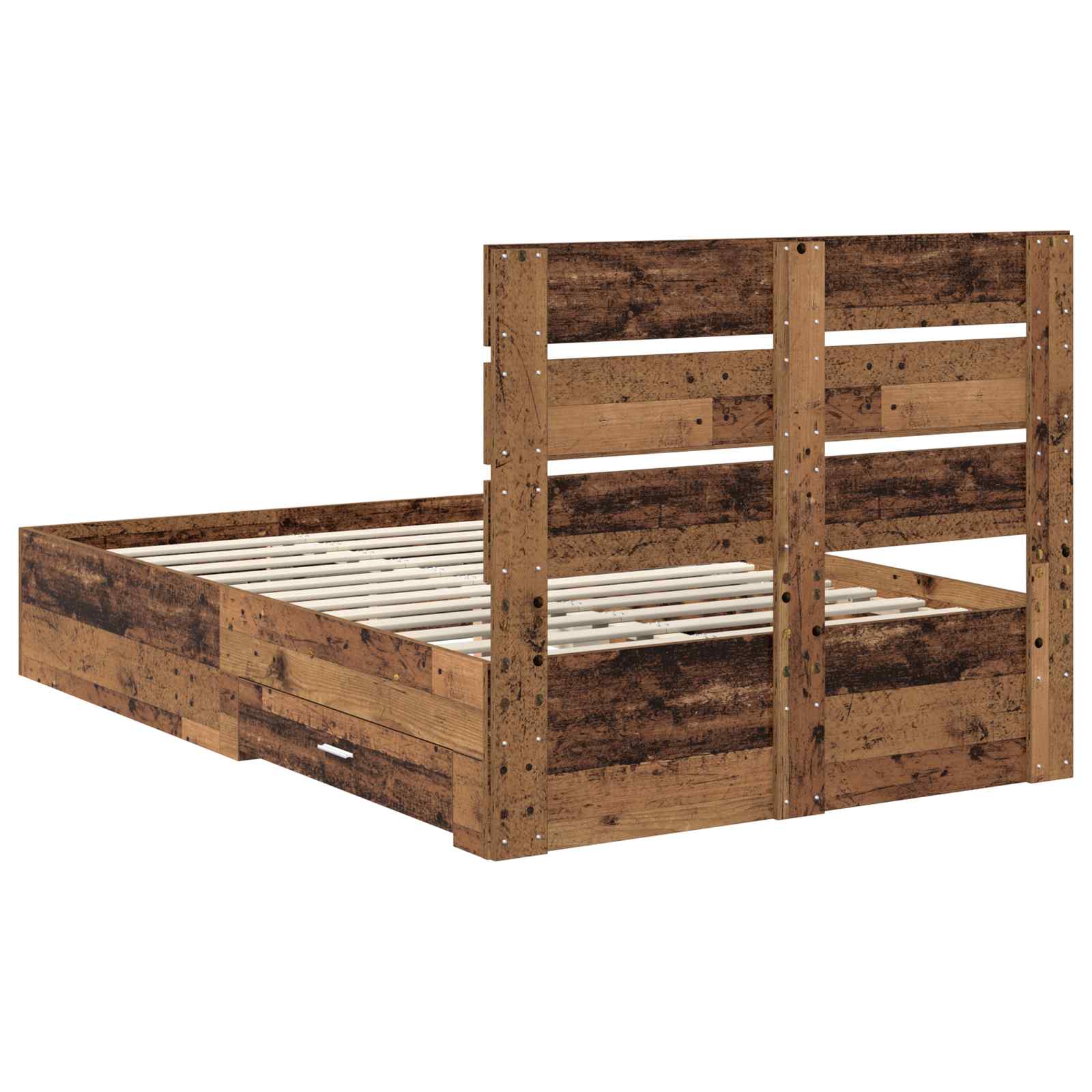 Bettrahmen mit Schubladen Altholz 135 x 190 cm Holzwerkstoff