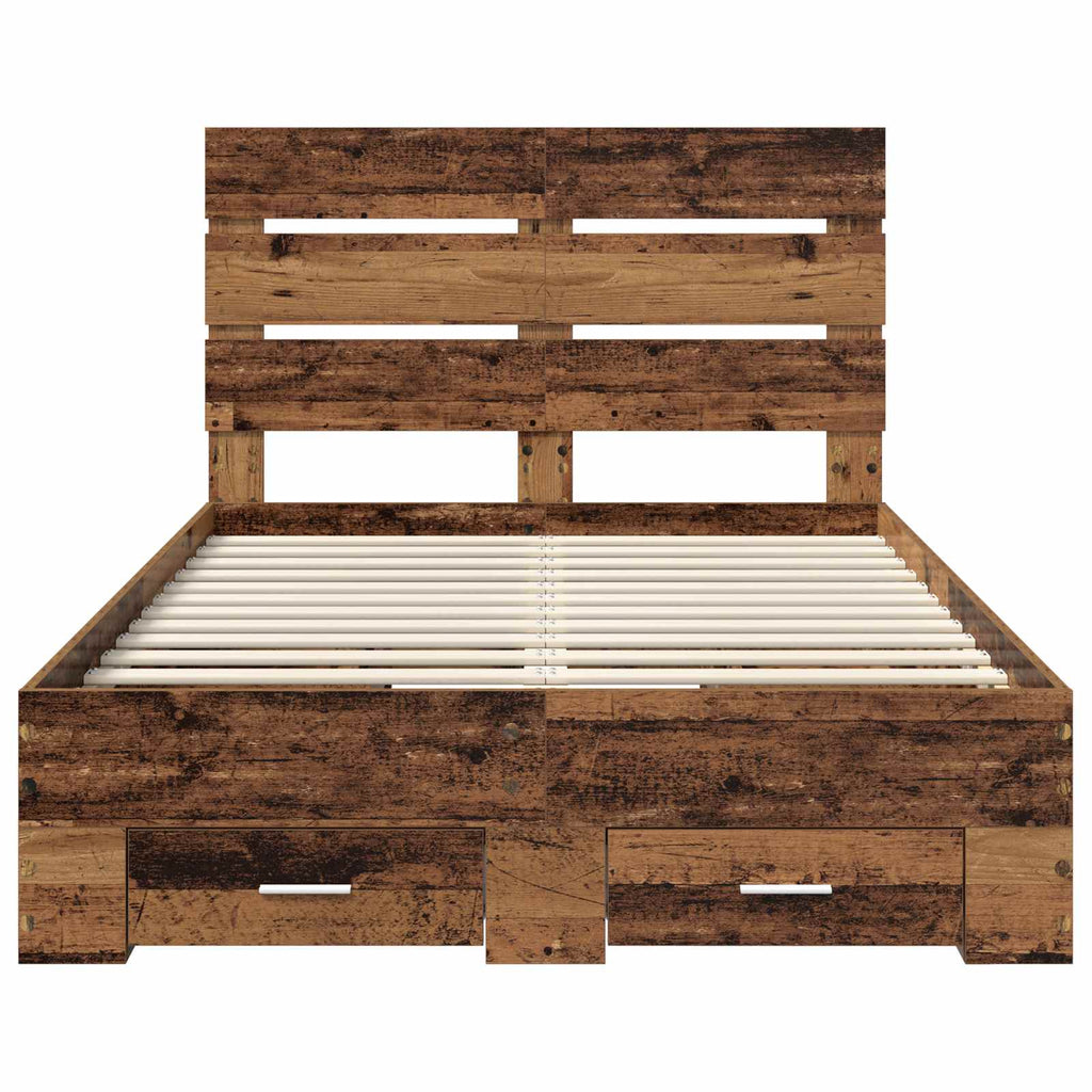 Bettrahmen mit Schubladen Altholz 135 x 190 cm Holzwerkstoff
