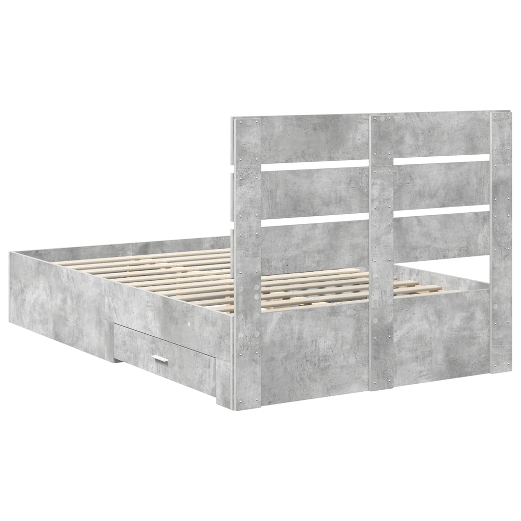 Bettrahmen mit Schubladen Beton Grau 120 x 190 cm Holzwerkstoff