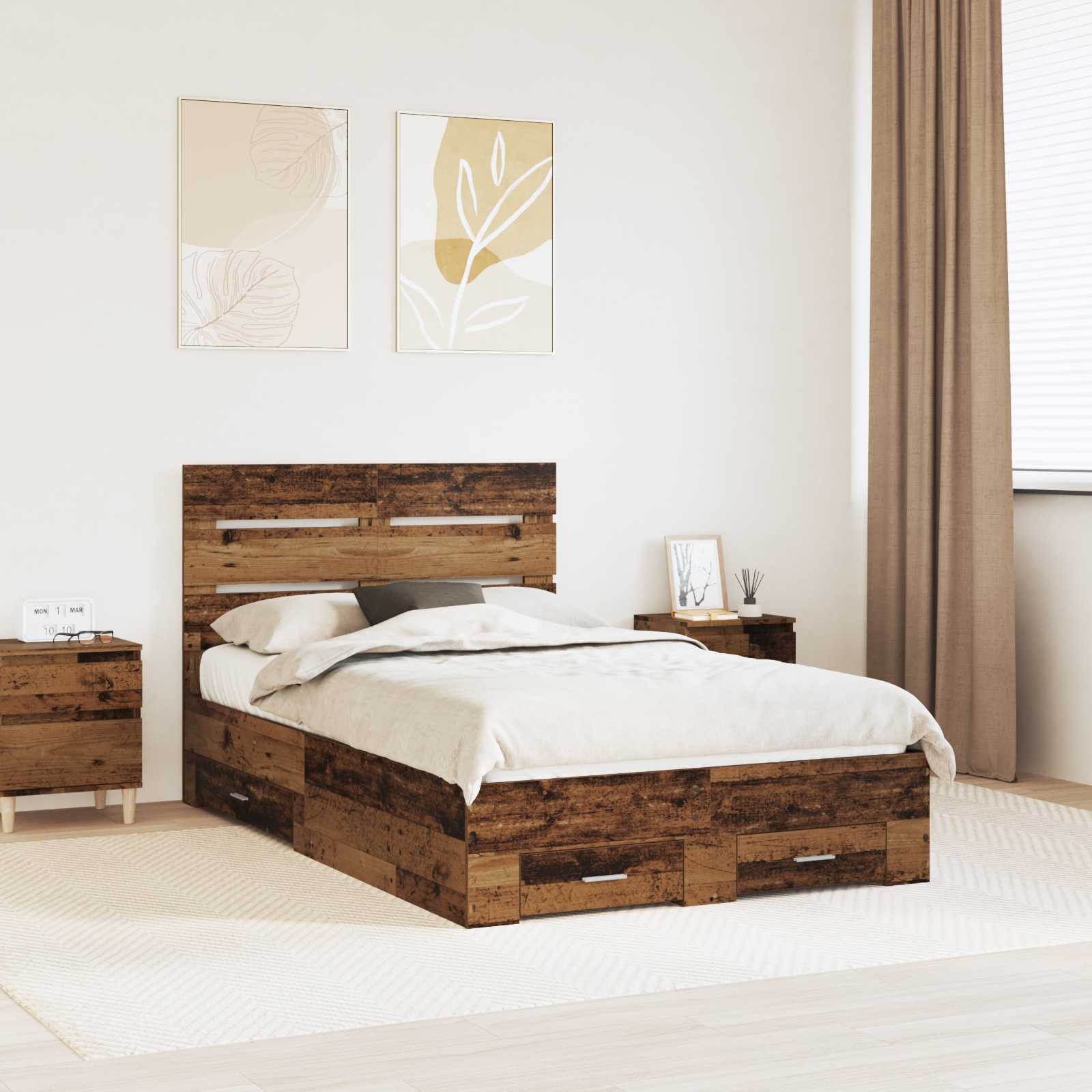 Bettrahmen mit Schubladen Altholz 120 x 190 cm Holzwerkstoff