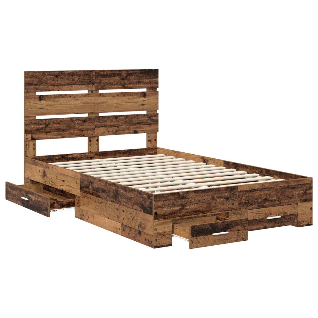 Bettrahmen mit Schubladen Altholz 120 x 190 cm Holzwerkstoff