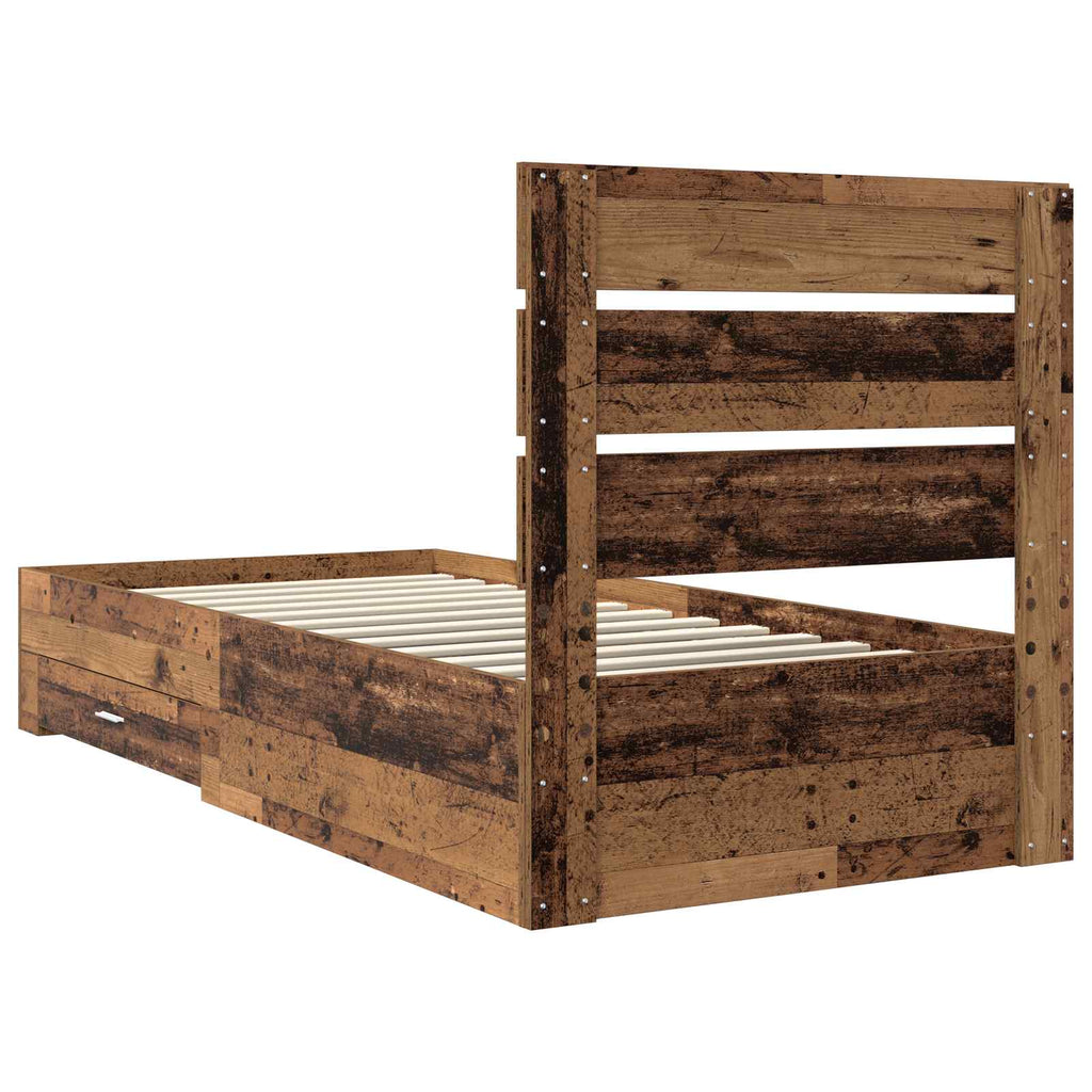 Bettrahmen mit Schubladen Altholz 90 x 200 cm Holzwerkstoff