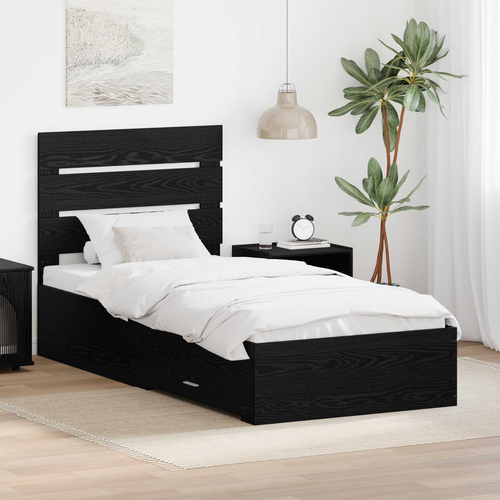 Bettrahmen Schwarz Eichen-Optik 90 x 190 cm Holzwerkstoff