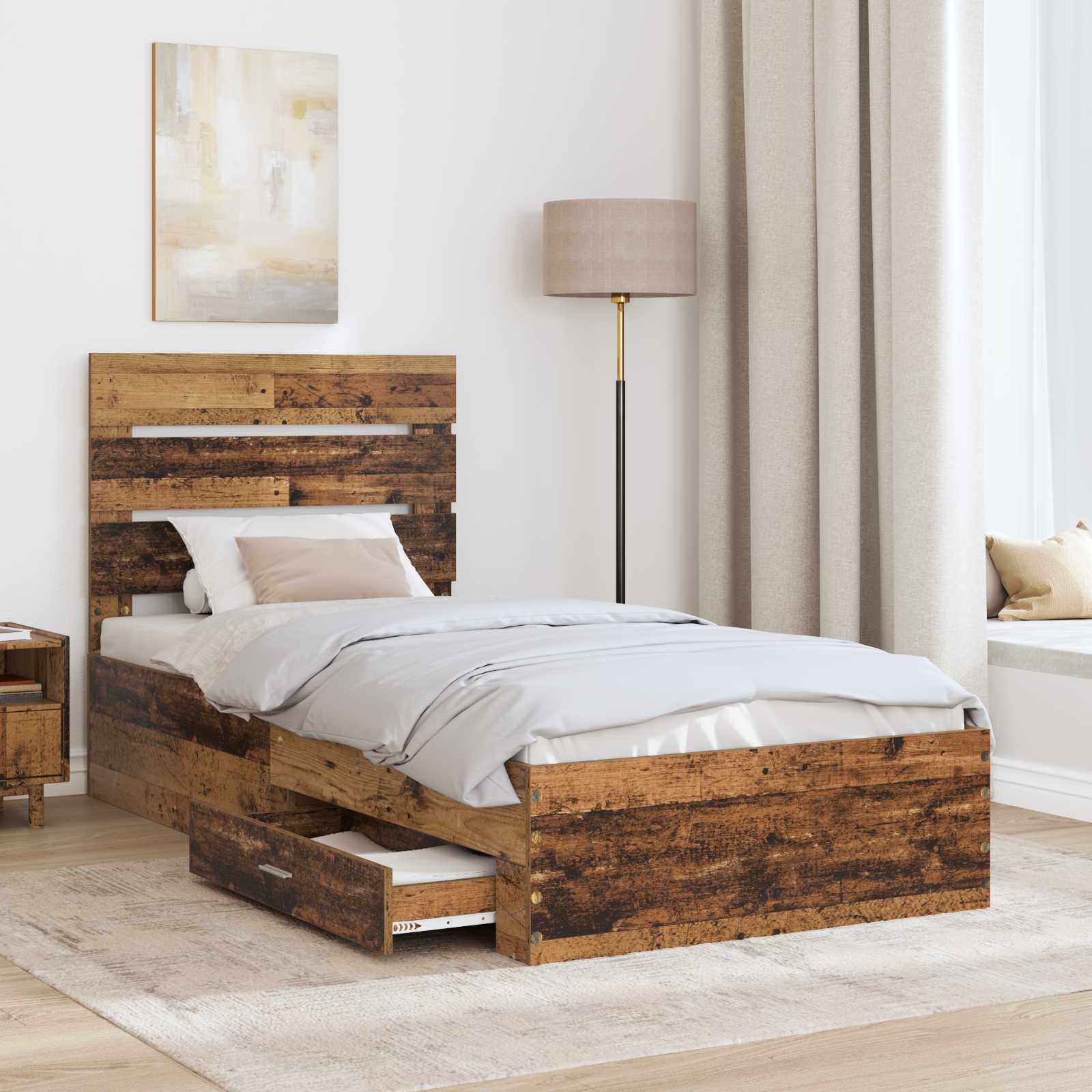 Bettrahmen mit Schubladen Altholz 90 x 190 cm Holzwerkstoff