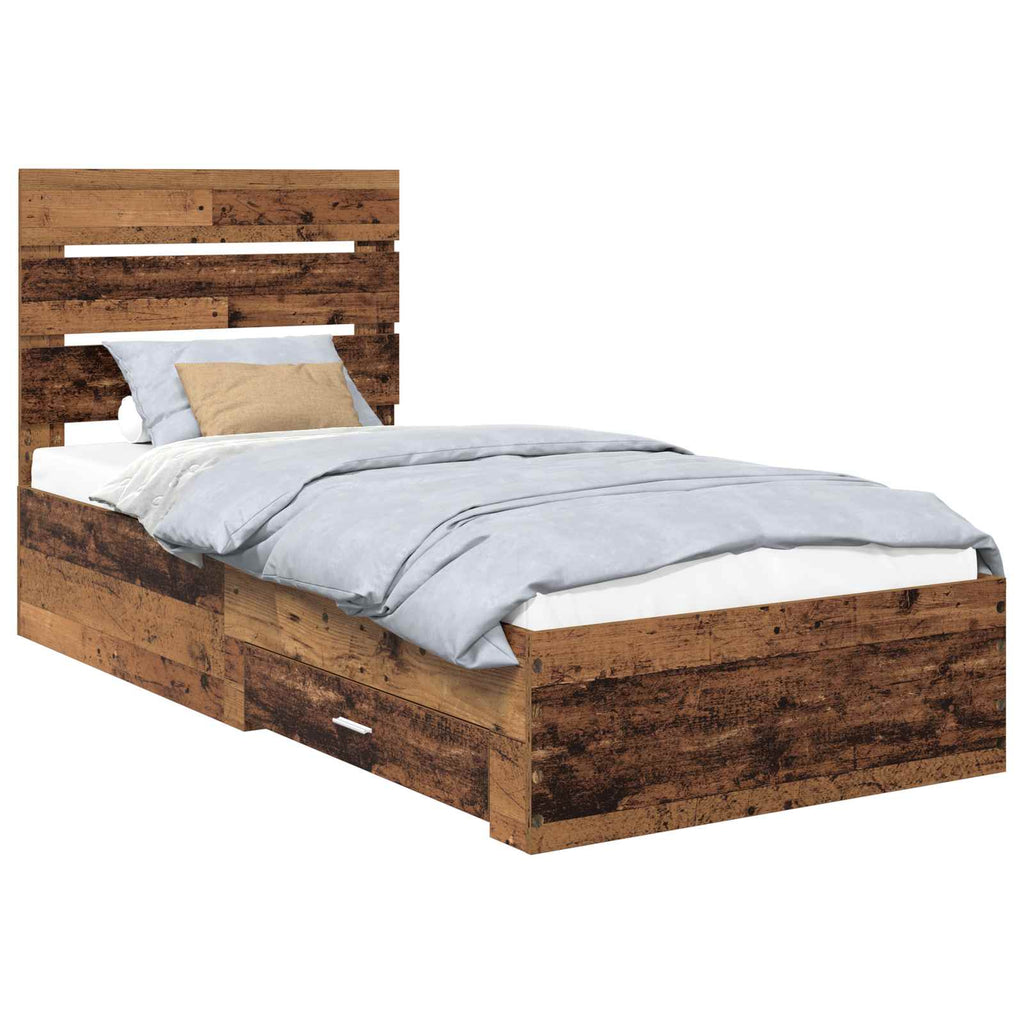 Bettrahmen mit Schubladen Altholz 90 x 190 cm Holzwerkstoff