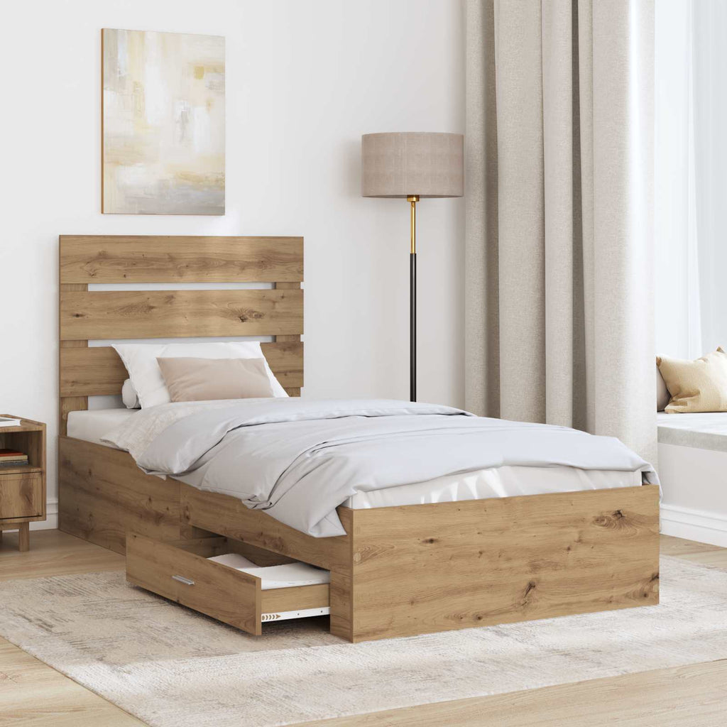 Bettrahmen mit Kopfteil Artisan-Eiche 90 x 190 cm Holzwerkstoff
