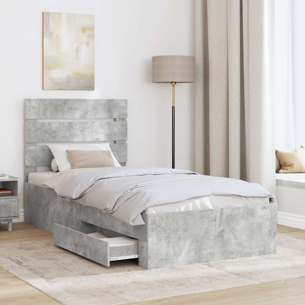 Bettrahmen Beton Grau und Silber 70 x 190 cm Holzwerkstoff
