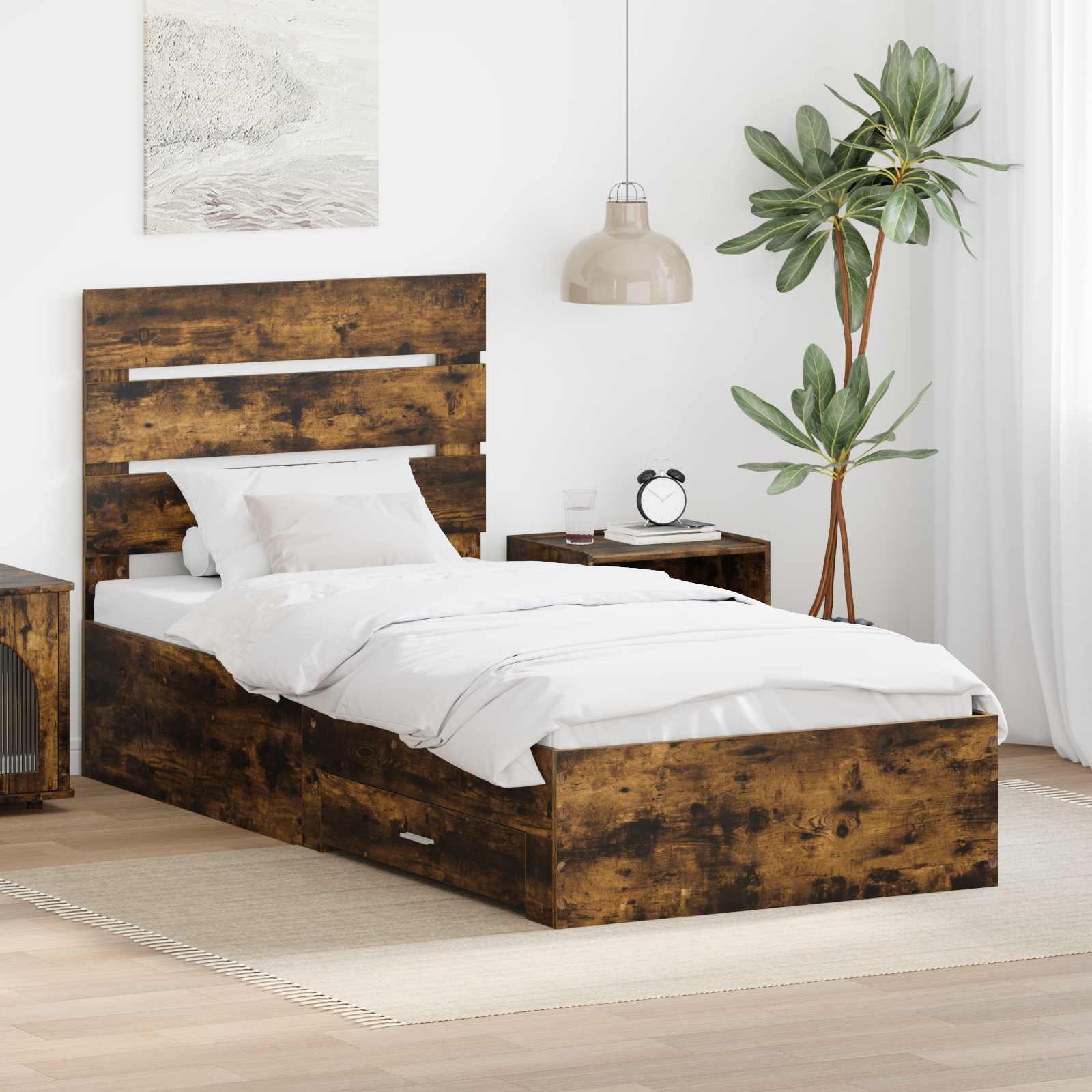 Bettrahmen Rauchige Eiche und Silber 75 x 190 cm Holzwerkstoff
