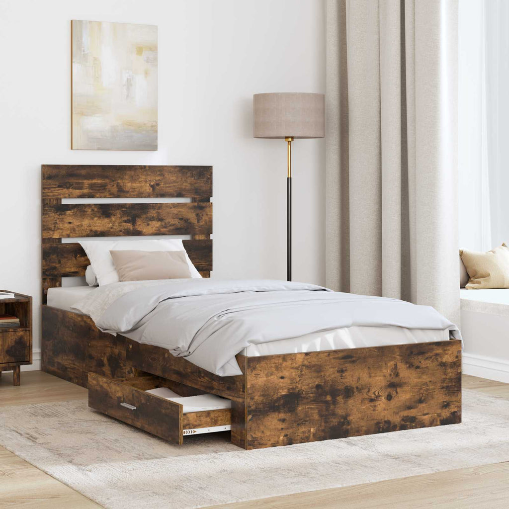 Bettrahmen Rauchige Eiche und Silber 75 x 190 cm Holzwerkstoff