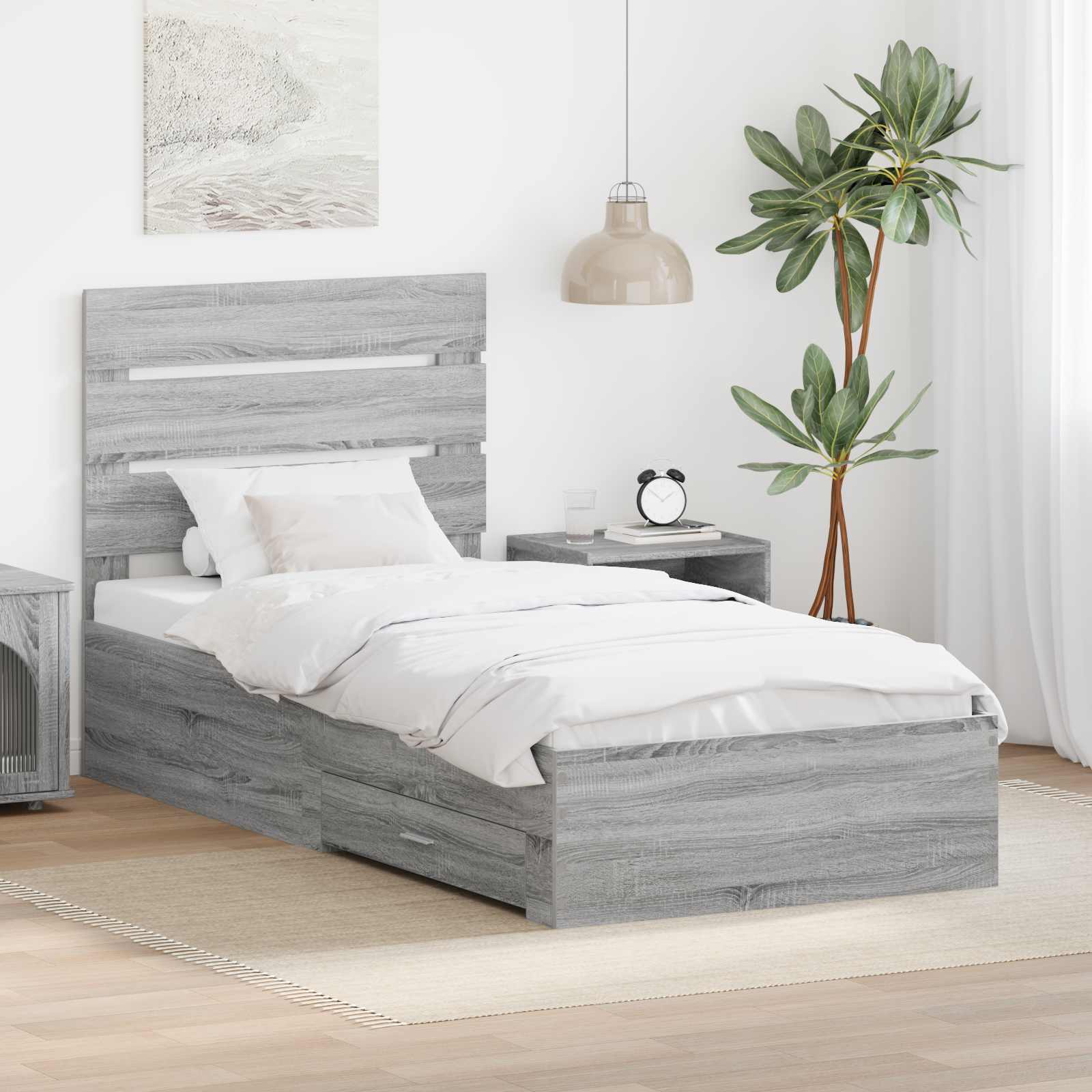 Bettrahmen Graue Sonoma und Silber 75 x 190 cm Holzwerkstoff
