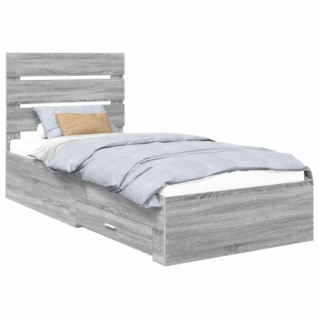 Bettrahmen Graue Sonoma und Silber 75 x 190 cm Holzwerkstoff