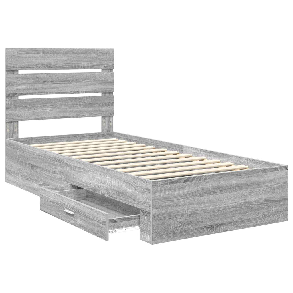Bettrahmen Graue Sonoma und Silber 75 x 190 cm Holzwerkstoff