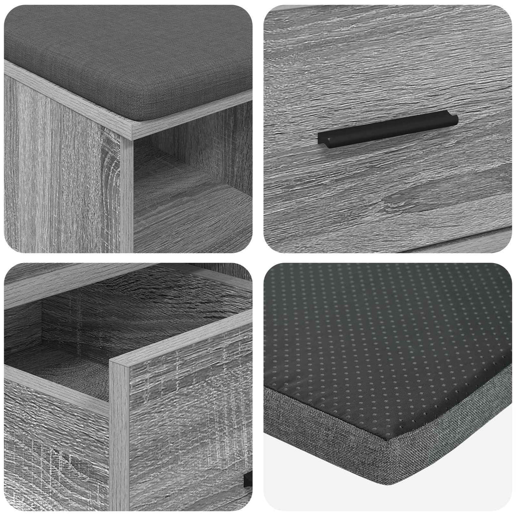 Flurbank mit Kissen mit Regal Graues Sonoma 60 x 38 x 46 cm