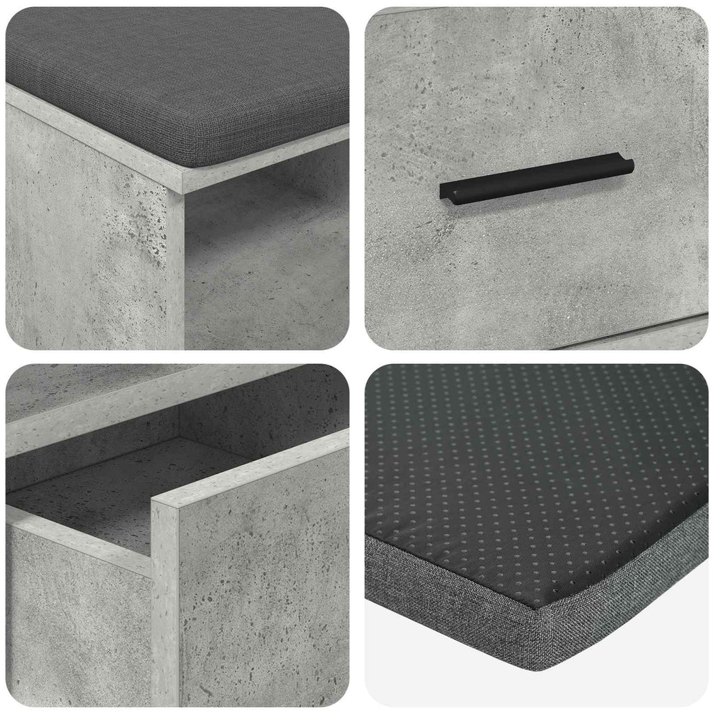Flurbank mit Kissen mit Schubladen Betongrau 80 x 38 x 46 cm