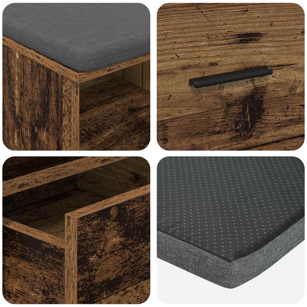 Flurbank mit Kissen mit Schubladen Altholz 80 x 38 x 46 cm