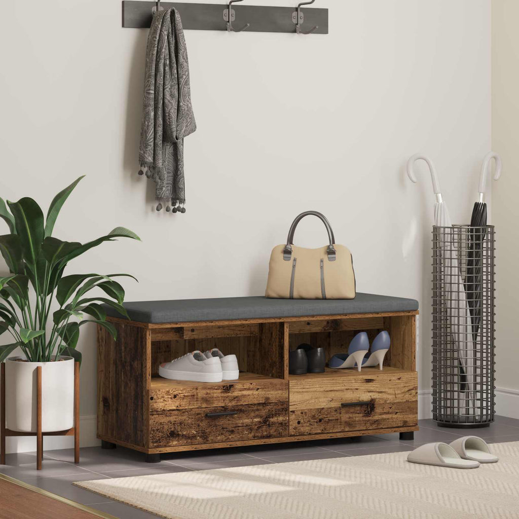 Flurbank mit Kissen mit Schubladen Altholz 100 x 38 x 46 cm