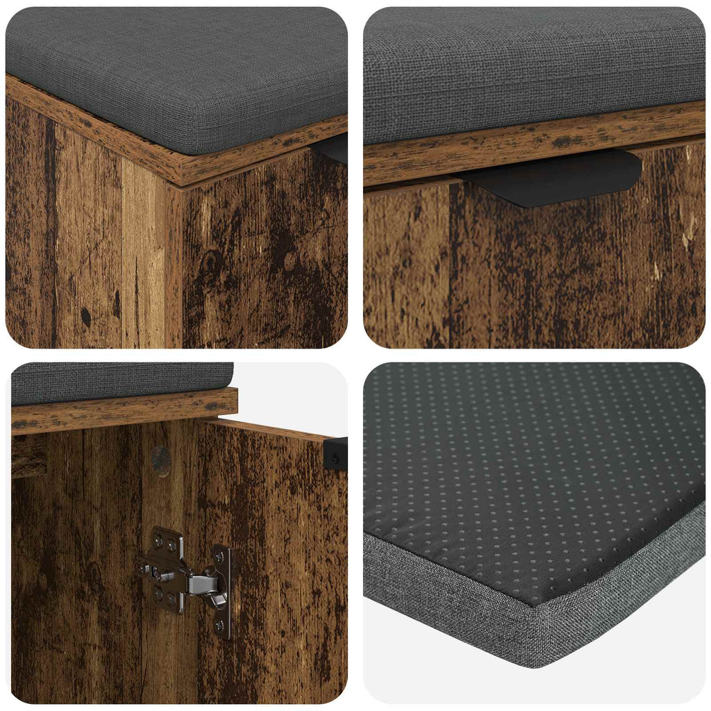 Flurbank mit Kissen mit Regal mit Tür Altholz 60 x 38 x 46 cm