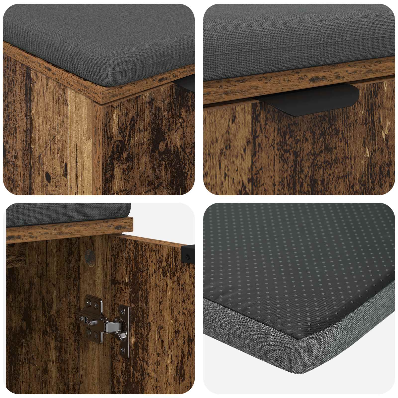 Flurbank mit Kissen mit Regal mit Tür Altholz 60 x 38 x 46 cm