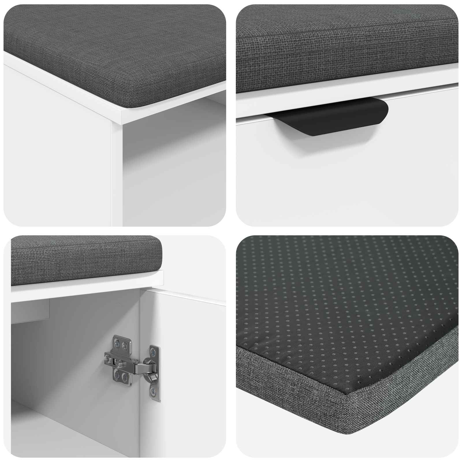 Flurbank mit Kissen mit Regal mit Tür Weiß 100 x 38 x 46 cm